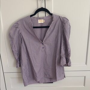 Nation LTD Purple & White Pinstripe Puff-Sleeve Blouse